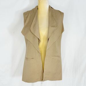 Adrienne Vittadini Women’s Sleeveless Blazer Vest Tan Open Front Size 6